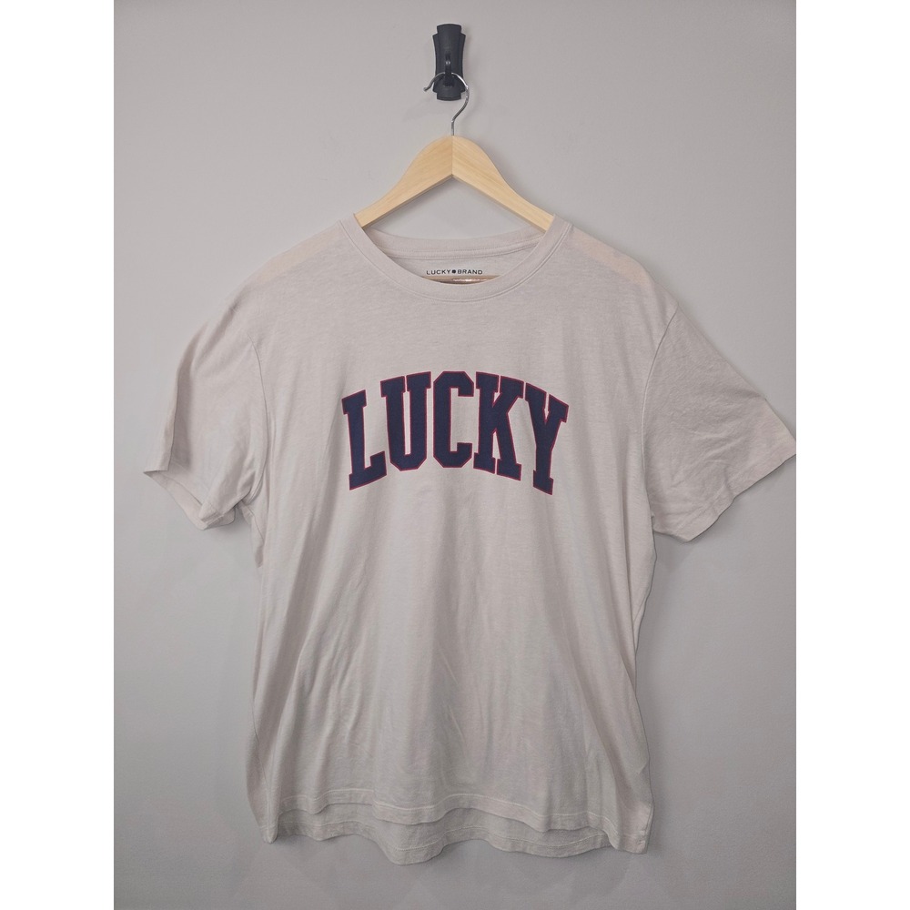 Lucky Brand Mens XL Graphic Tee Shirt Cream Off White Short Sleeve Lucky Logo